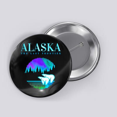 Cool Alaska Pair of Polar Bear with Aurora Snow Scene Button