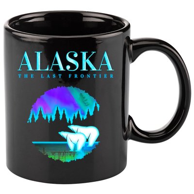 Cool Alaska Pair of Polar Bear with Aurora Snow Scene 11oz C Handle Ceramic Mug
