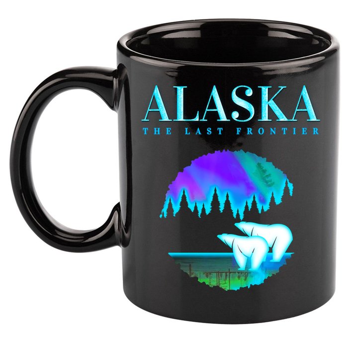 Cool Alaska Pair of Polar Bear with Aurora Snow Scene 11oz C Handle Ceramic Mug