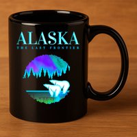 Cool Alaska Pair of Polar Bear with Aurora Snow Scene 11oz C Handle Ceramic Mug