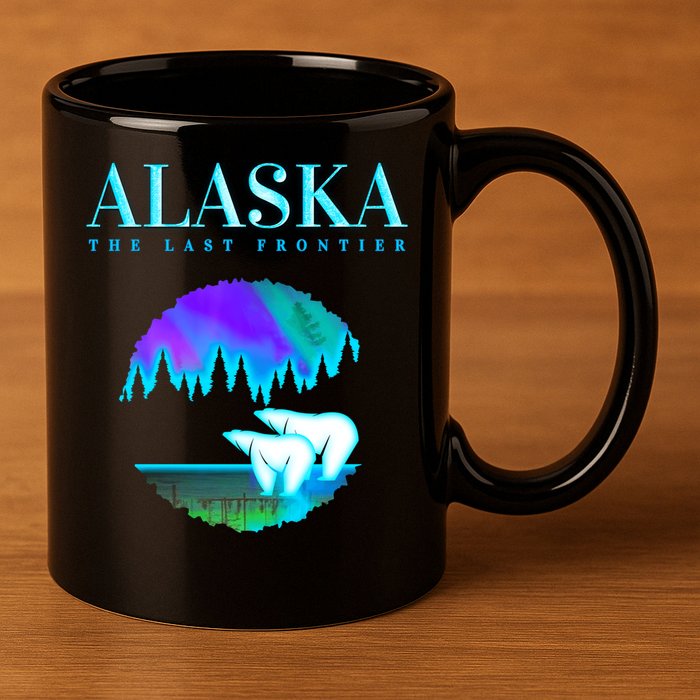 Cool Alaska Pair of Polar Bear with Aurora Snow Scene 11oz C Handle Ceramic Mug