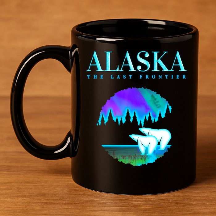 Cool Alaska Pair of Polar Bear with Aurora Snow Scene 11oz C Handle Ceramic Mug