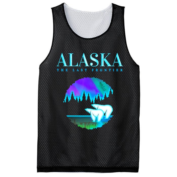 Cool Alaska Pair of Polar Bear with Aurora Snow Scene Mesh Reversible Basketball Jersey Tank