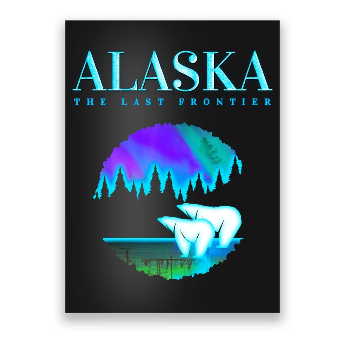 Cool Alaska Pair of Polar Bear with Aurora Snow Scene Poster