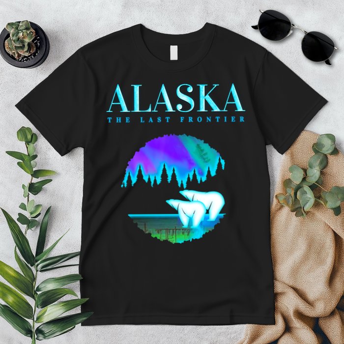 Cool Alaska Pair of Polar Bear with Aurora Snow Scene Premium T-Shirt