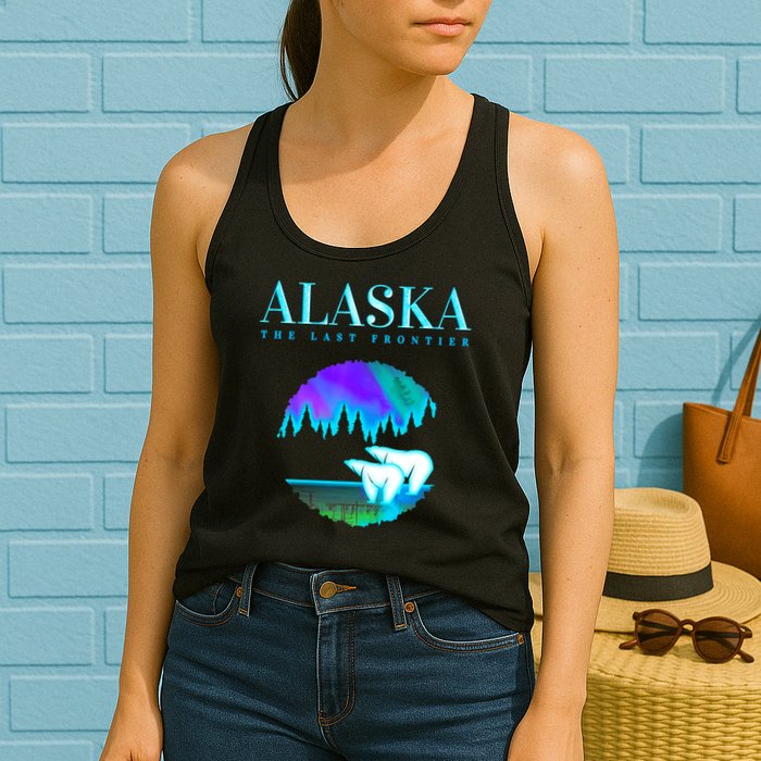 Cool Alaska Pair of Polar Bear with Aurora Snow Scene Womens Tank Top