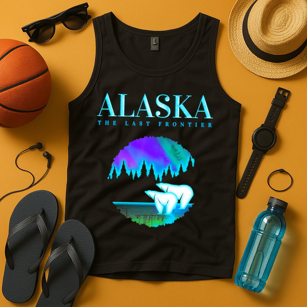 Cool Alaska Pair of Polar Bear with Aurora Snow Scene Tank Top
