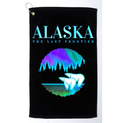 Cool Alaska Pair of Polar Bear with Aurora Snow Scene Golf Towel