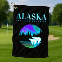 Cool Alaska Pair of Polar Bear with Aurora Snow Scene Golf Towel