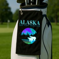 Cool Alaska Pair of Polar Bear with Aurora Snow Scene Golf Towel