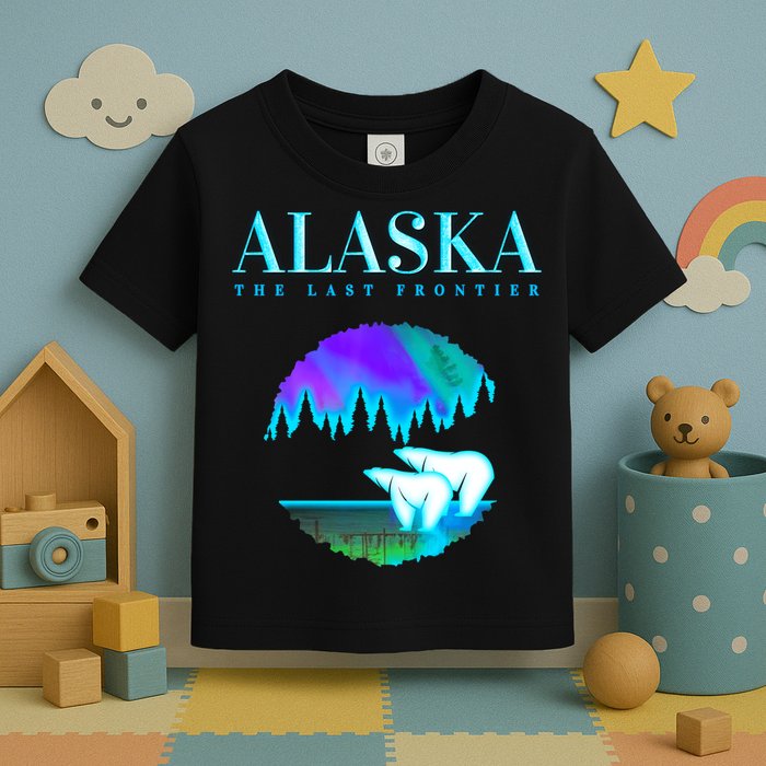Cool Alaska Pair of Polar Bear with Aurora Snow Scene Toddler T-Shirt