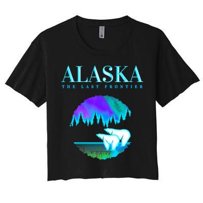 Cool Alaska Pair of Polar Bear with Aurora Snow Scene Crop Top