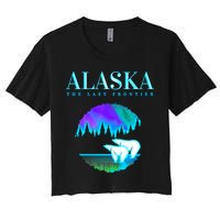 Cool Alaska Pair of Polar Bear with Aurora Snow Scene Women's Crop Top Tee