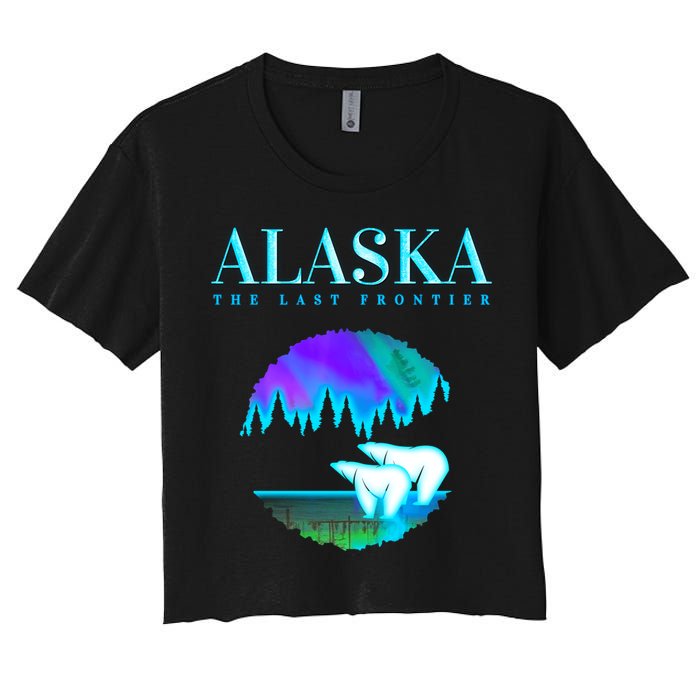 Cool Alaska Pair of Polar Bear with Aurora Snow Scene Women's Crop Top Tee