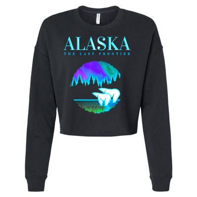 Cool Alaska Pair of Polar Bear with Aurora Snow Scene Cropped Pullover Crew