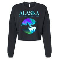 Cool Alaska Pair of Polar Bear with Aurora Snow Scene Cropped Pullover Crew