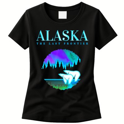 Cool Alaska Pair of Polar Bear with Aurora Snow Scene Womens T-Shirt