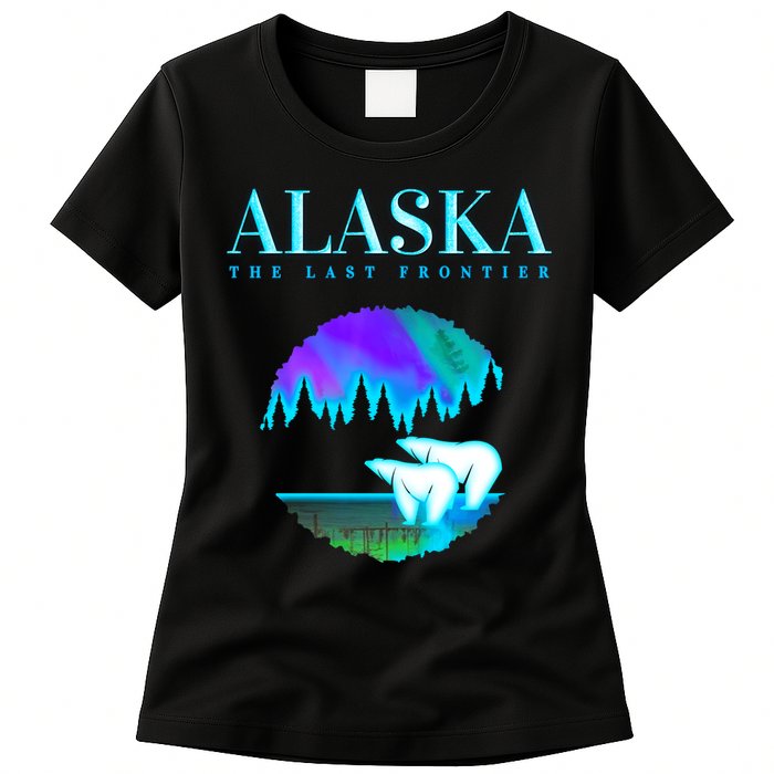 Cool Alaska Pair of Polar Bear with Aurora Snow Scene Womens T-Shirt