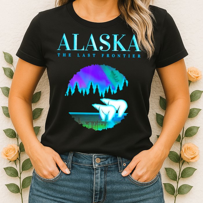 Cool Alaska Pair of Polar Bear with Aurora Snow Scene Womens T-Shirt