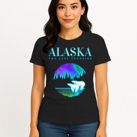 Cool Alaska Pair of Polar Bear with Aurora Snow Scene Womens T-Shirt