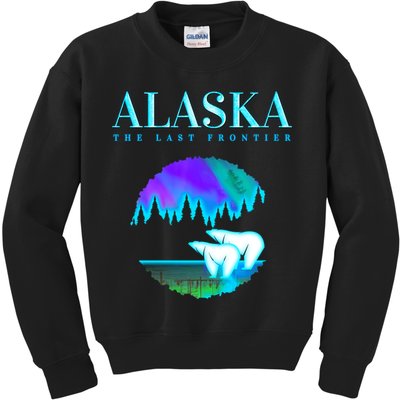 Cool Alaska Pair of Polar Bear with Aurora Snow Scene Kids Sweatshirt