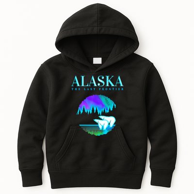 Cool Alaska Pair of Polar Bear with Aurora Snow Scene Kids Hoodie