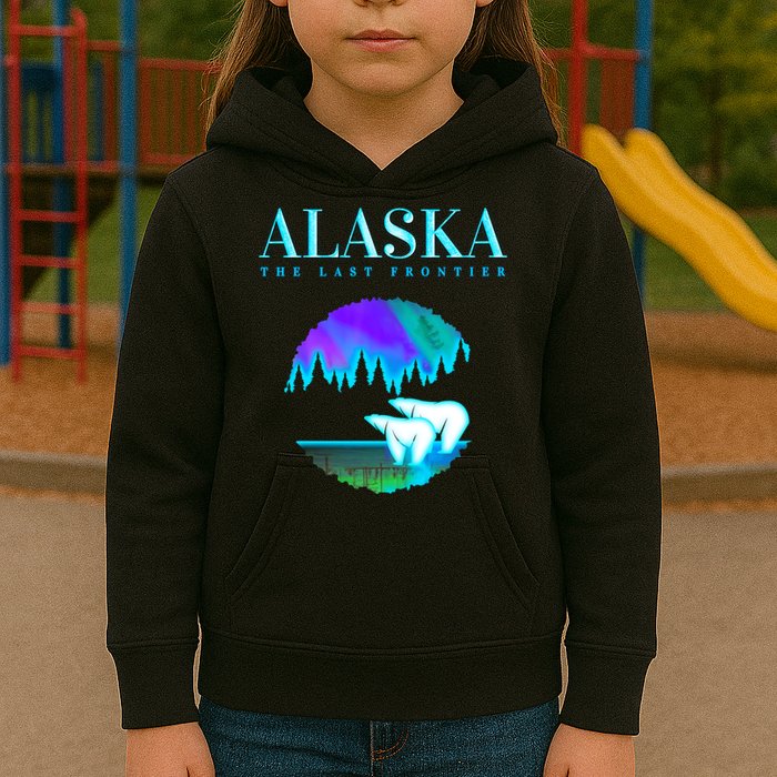 Cool Alaska Pair of Polar Bear with Aurora Snow Scene Kids Hoodie