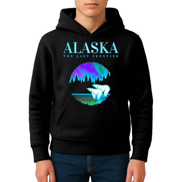 Cool Alaska Pair of Polar Bear with Aurora Snow Scene Kids Hoodie