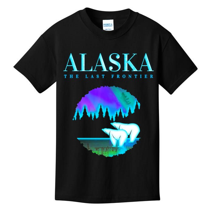 Cool Alaska Pair of Polar Bear with Aurora Snow Scene Kids T-Shirt