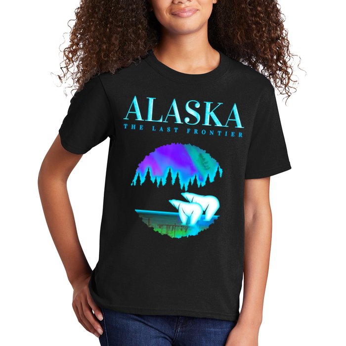 Cool Alaska Pair of Polar Bear with Aurora Snow Scene Kids T-Shirt