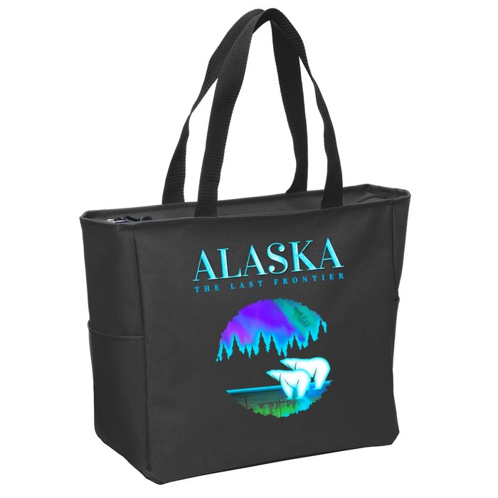 Cool Alaska Pair of Polar Bear with Aurora Snow Scene Zip Tote Bag