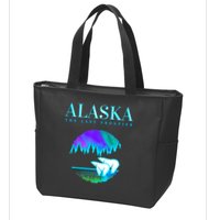Cool Alaska Pair of Polar Bear with Aurora Snow Scene Zip Tote Bag