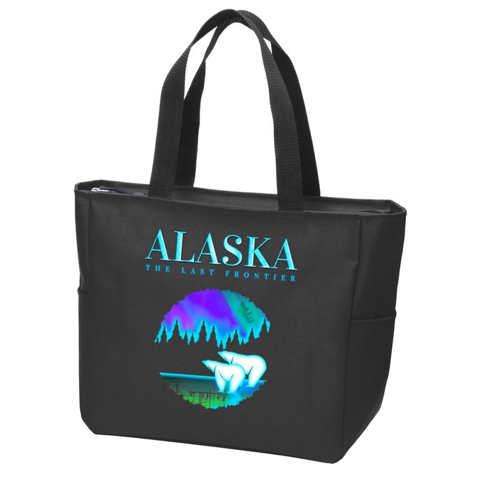 Cool Alaska Pair of Polar Bear with Aurora Snow Scene Zip Tote Bag