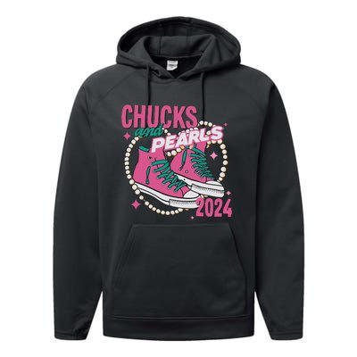 Chucks And Pearls IM With Her Kamala 2024 Performance Fleece Hoodie