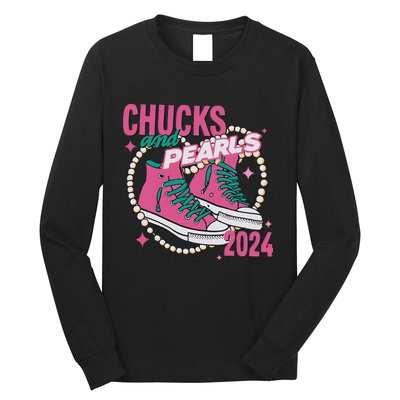 Chucks And Pearls IM With Her Kamala 2024 Long Sleeve Shirt