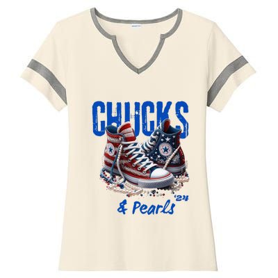 Chucks And Pearls Cute Women 2024 Ladies Halftime Notch Neck Tee