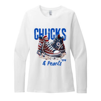 Chucks And Pearls Cute Women 2024 Womens CVC Long Sleeve Shirt