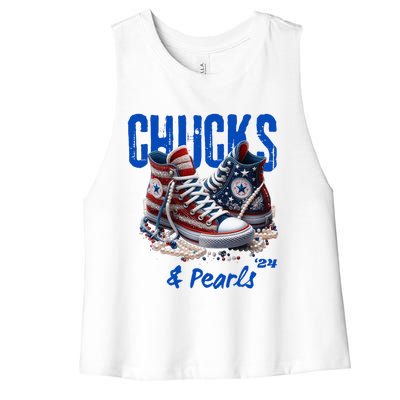 Chucks And Pearls Cute Women 2024 Women's Racerback Cropped Tank