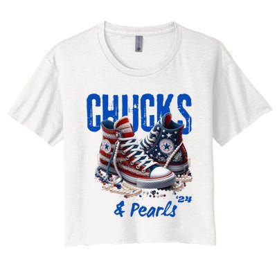 Chucks And Pearls Cute Women 2024 Women's Crop Top Tee