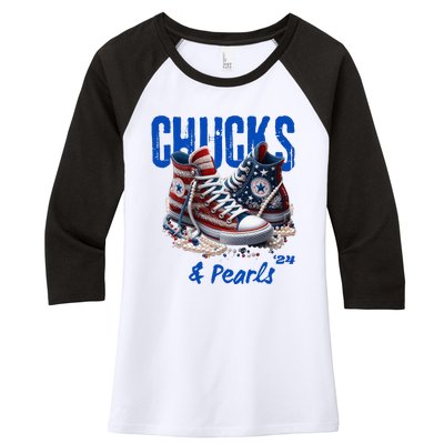 Chucks And Pearls Cute Women 2024 Women's Tri-Blend 3/4-Sleeve Raglan Shirt