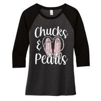 Chucks And Pearls Gift Kamala Harris New Vice President Women's Tri-Blend 3/4-Sleeve Raglan Shirt