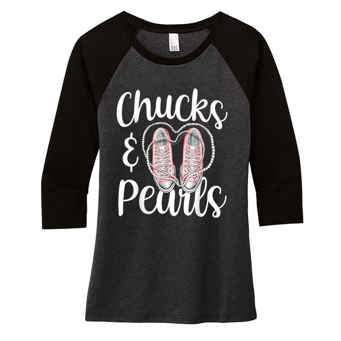 Chucks And Pearls Gift Kamala Harris New Vice President Women's Tri-Blend 3/4-Sleeve Raglan Shirt