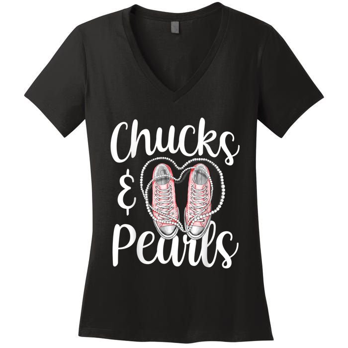 Chucks And Pearls Gift Kamala Harris New Vice President Women's V-Neck T-Shirt