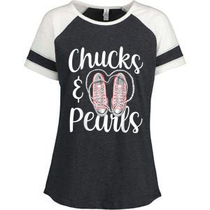 Chucks And Pearls Gift Kamala Harris New Vice President Enza Ladies Jersey Colorblock Tee