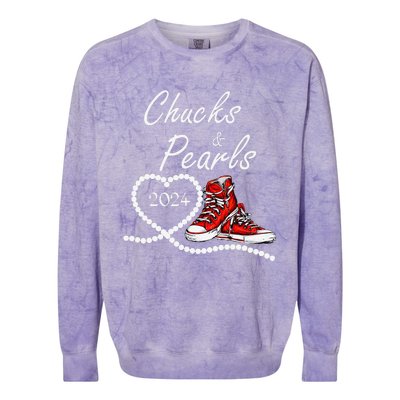 Chucks And Pearls 2024 Kamala Harris For President 47th Gift Colorblast Crewneck Sweatshirt