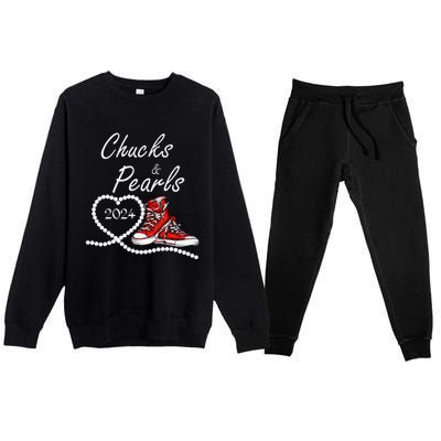 Chucks And Pearls 2024 Kamala Harris For President 47th Gift Premium Crewneck Sweatsuit Set