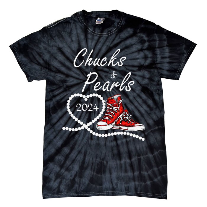 Chucks And Pearls 2024 Kamala Harris For President 47th Gift Tie-Dye T-Shirt