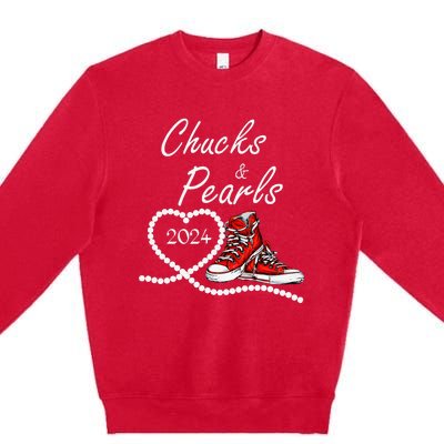 Chucks And Pearls 2024 Kamala Harris For President 47th Gift Premium Crewneck Sweatshirt