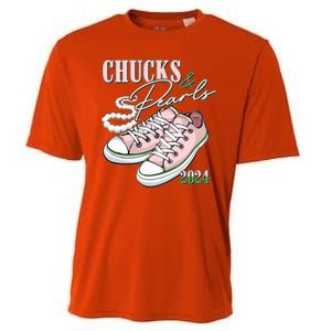 Chucks And Pearls Kamala Harris 2024 Aka Sorority Pink And Green Cooling Performance Crew T-Shirt