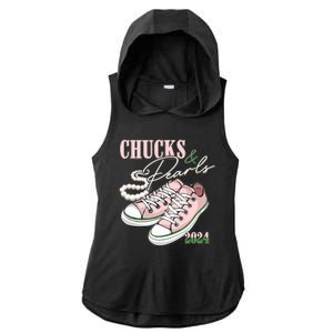 Chucks And Pearls Kamala Harris 2024 Aka Sorority Pink And Green Ladies PosiCharge Tri-Blend Wicking Draft Hoodie Tank